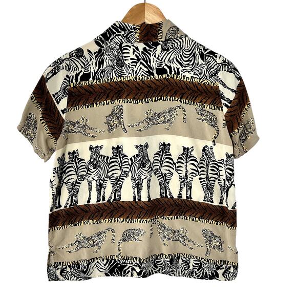 American Collection Vintage Brown Safari Animal Print Short Sleeve Size PS - Picture 2 of 7
